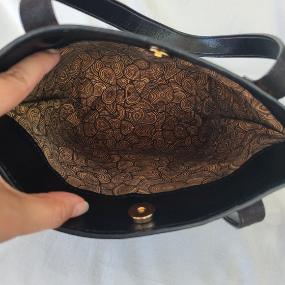 Vintage Black Leather Bucket Bag Mini Tote Dual Top Handles - Picture 7 of 8